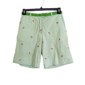 Khakis Brand Shorts Womens 8 Gingham Cherry Bermuda Walking Embroidered Green